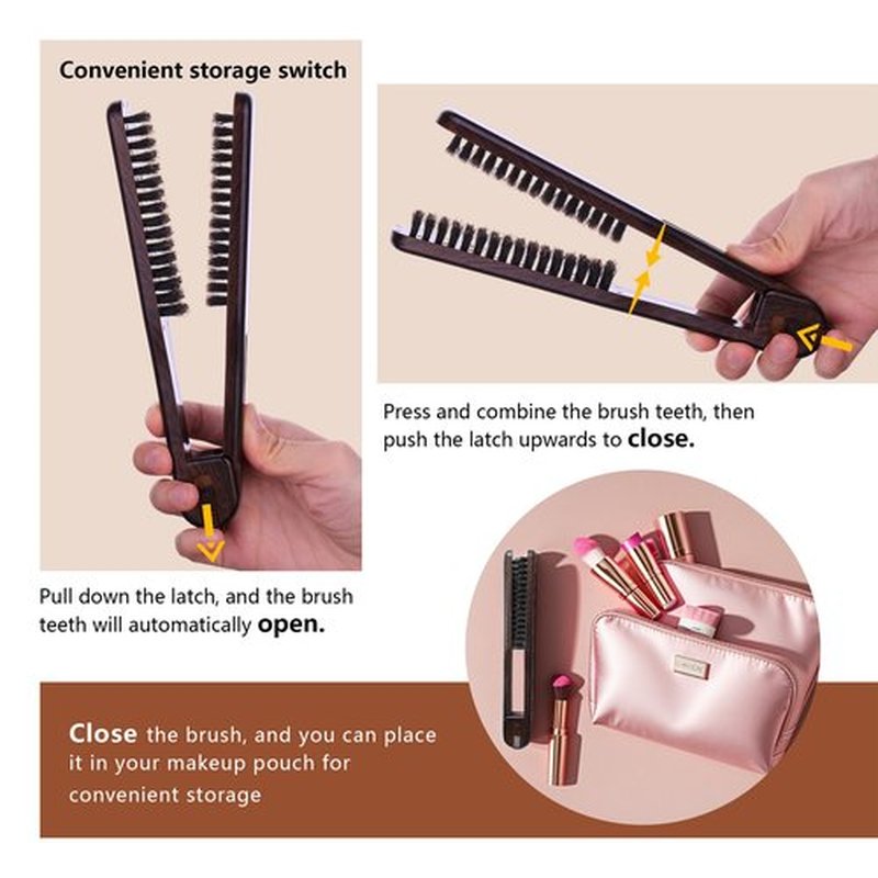 PERFEHAIR Double Sided Straightening Brush - Natural Boar Bristle Clamp for Smooth, Frizz-Free Styling, No Hair Pulling, Long-Lasting Design