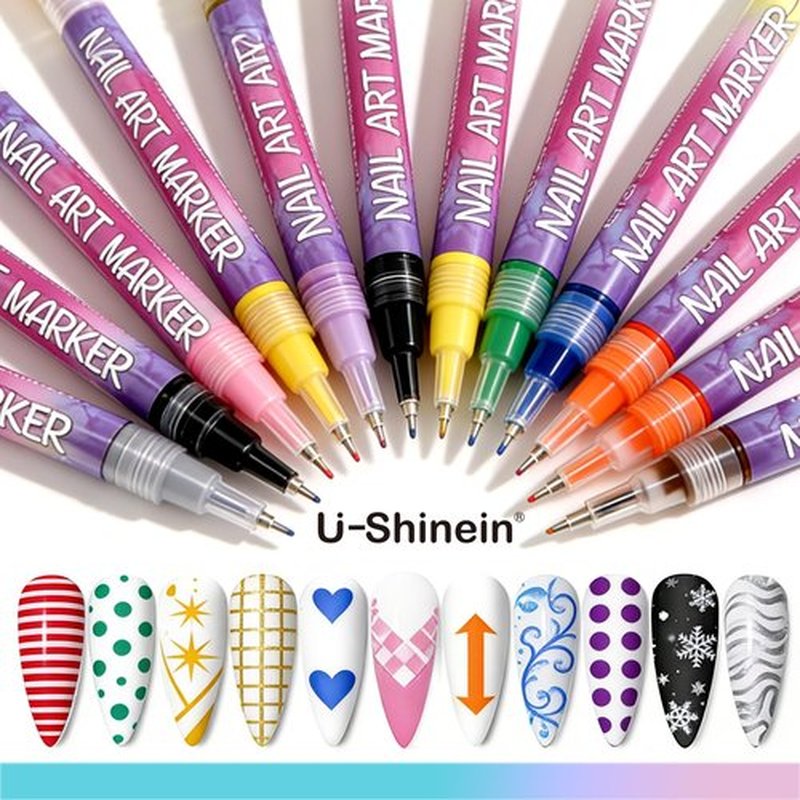 U-Shinein 2026 Colors Nail Art Pens Set, 3D Painted Drawing Nail Art Markers, Liner Graffiyi Quick Dry & Waterproof DIY Painting Pen, Doting Flower Letter Manicure Home Salon Tool 12 Pen