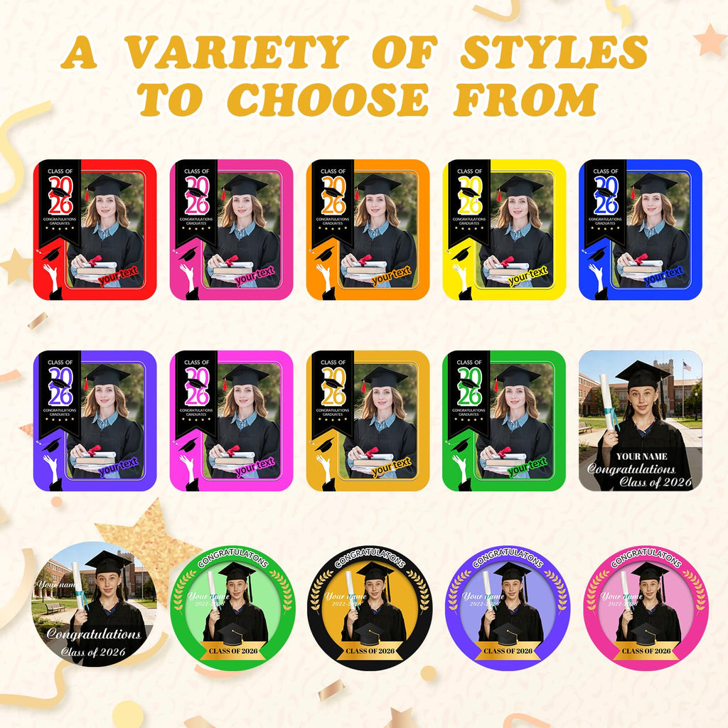 HJX 24Pcs Personalized Graduation Fans with Photo Class of 2026 Custom Fan Photo Frames with Handle for Graduation Party Souvenirs (24)