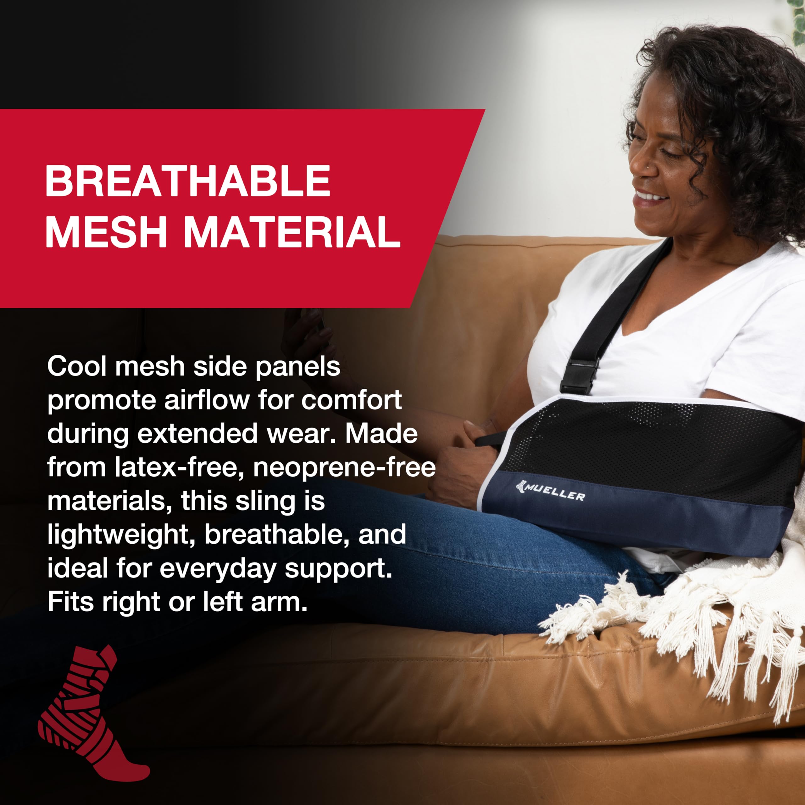 MUELLER Sports Medicine Adjustable Arm Sling - Comfortable Support for Left or Right Shoulder and Arm Injury, For Men and Women, Blue w/ Black Mesh, One Size Fits Most