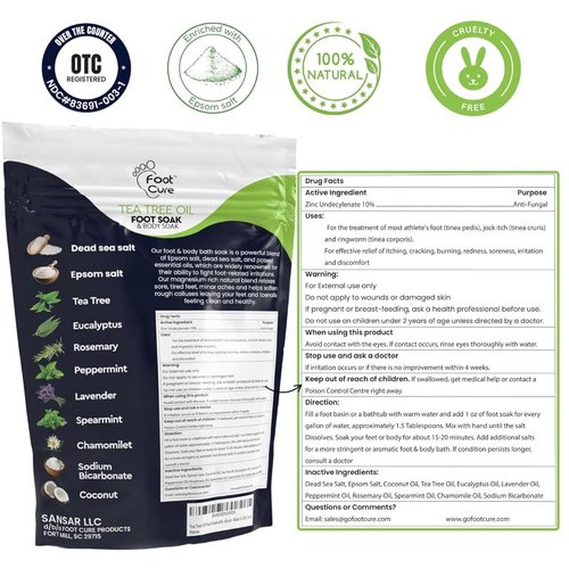 Tea Tree Oil Foot Soak by [Brand Name] - Epsom Salt Formula for Toenail Repair & Sore Feet Relief | 16 oz