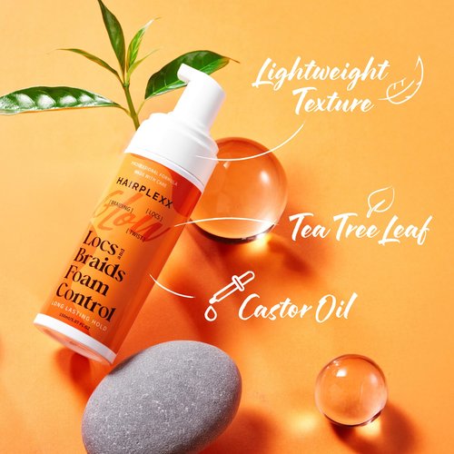 Glow Locs & Braids Foam Control – Frizz Taming & Fast-Drying Styling Mousse for Braids, Locs & Twists –Long-Lasting Hold – Tea Tree Leaf & Castor Oil for Deep Scalp Care 5.07 Fl Oz