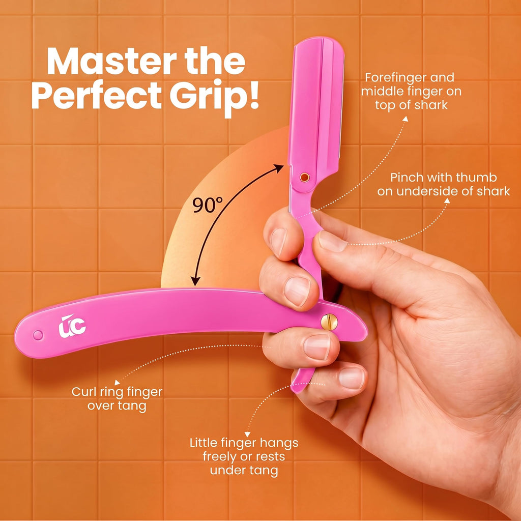 Utopia Care Professional Straight Razor for Men, Barber Straight Edge Razor Safety with 100 Pack Blades, Pink