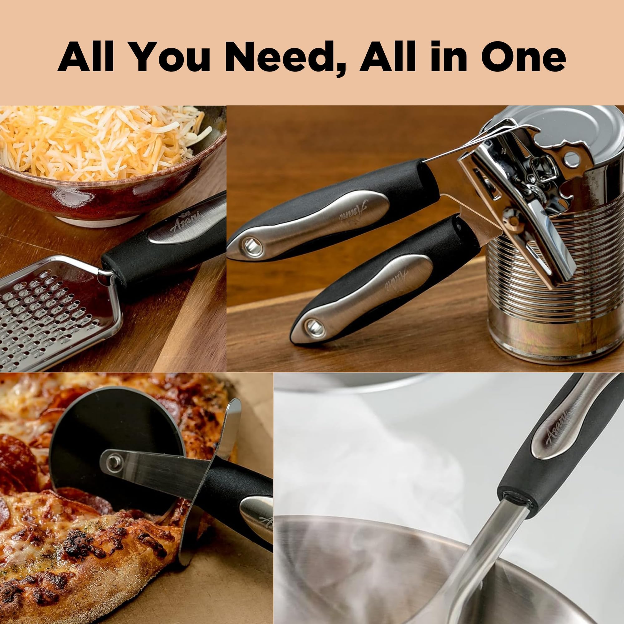 Asani 25-Piece Stainless Steel Kitchen Utensil Set | Non-Stick Cooking Gadgets and Tools Kit | Durable Dishwasher-Safe Cookware Set | Kitchenware Gift Idea, Best New Apartment Essentials