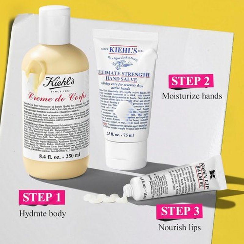 Kiehl's Body Care Routine Gift Set - Moisturizing Hand Lotion, Body Cream & Lip Balm for Dry Skin