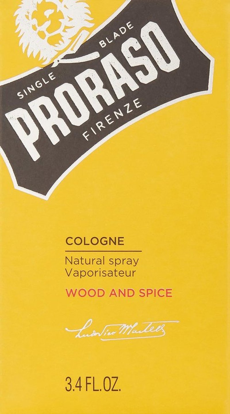 Proraso Wood and Spice Cologne - Masculine Woody Eau de Cologne with Cumin, Saffron & Cedarwood - 3.4oz