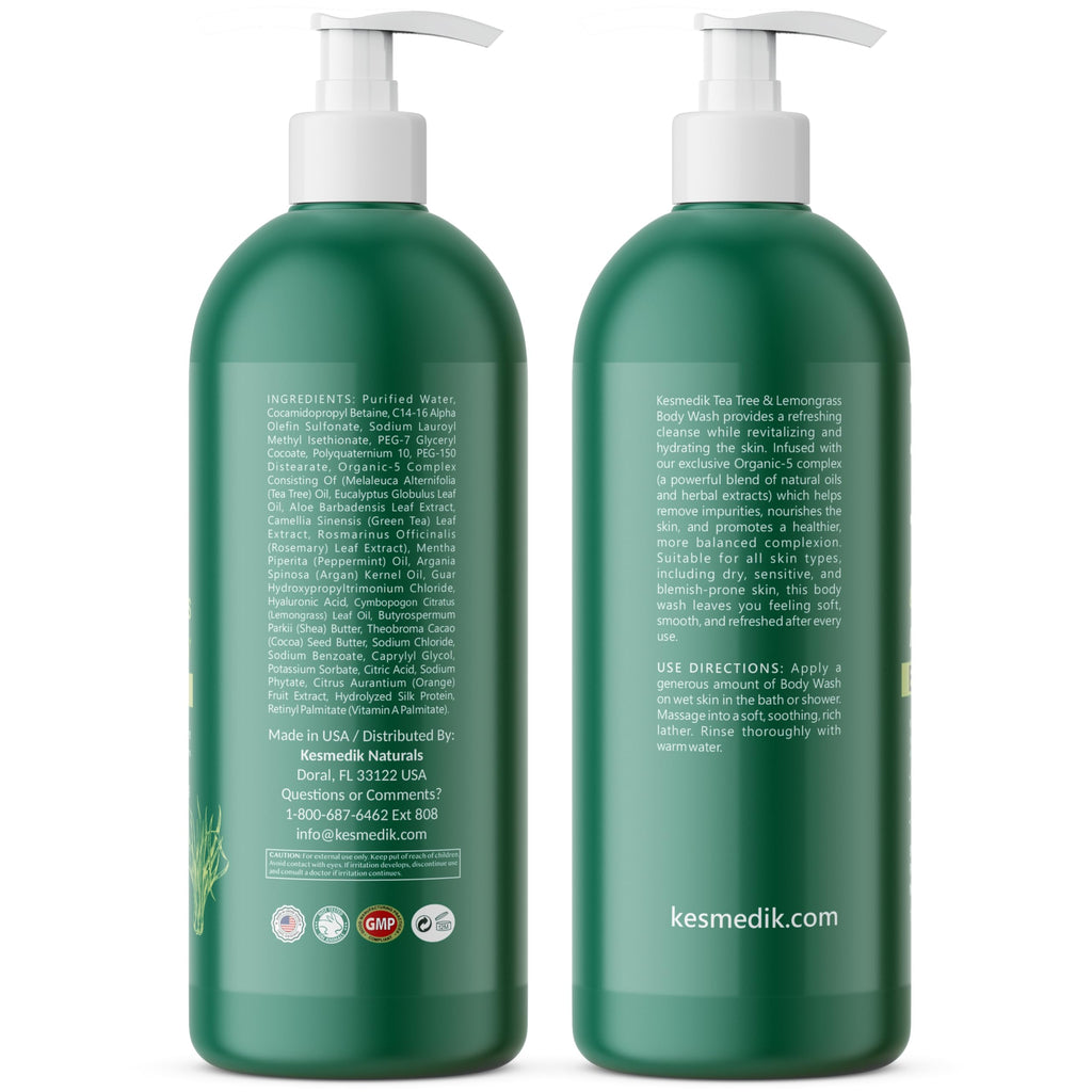 KESMEDIK Tea Tree Lemongrass Body Wash MaxTherapy, Itchy Skin Relief, Antifungal Defense, Fights Body Odor, Soothes Jock Itch & Athlete's Foot, Intimate Wash, Men & Women, 2-Pack, Limited Edition
