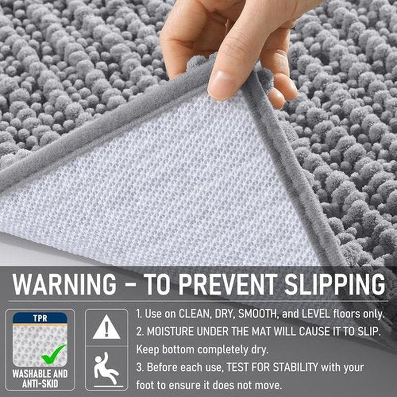 OLANLY Bathroom Rug Mat - Soft, Absorbent Chenille | Non-Slip Rubber Backing, 30x20, Grey