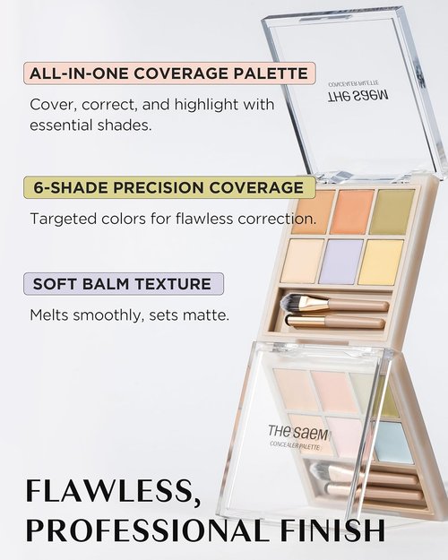 THESAEM Cover Perfection Concealer Palette - 6-Color Multi Concealer for Medium Skin Tones 20-23 | Includes Dual Brush for Blemishes & Dark Circles