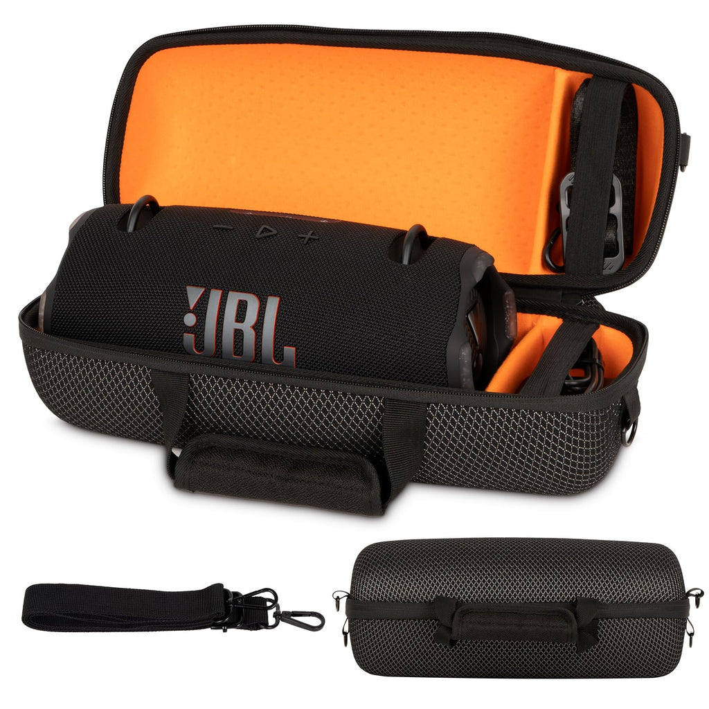Hard Case Compatible with JBL Xtreme 4/Xtreme 3 Bluetooth Speaker,Travel Carrying Storage Holder Bag with Replacement Shoulder Strap Fit for Charger Adapter and Accessories (Black+White)