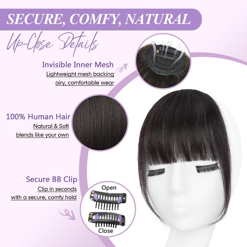Yorda Bangs Hair Clip 100% Human Hair Clip in Bangs Fringe with Temples Wispy/French Bangs for Women Natural Looking for Daily Use (Wispy Bangs, Brown Black)