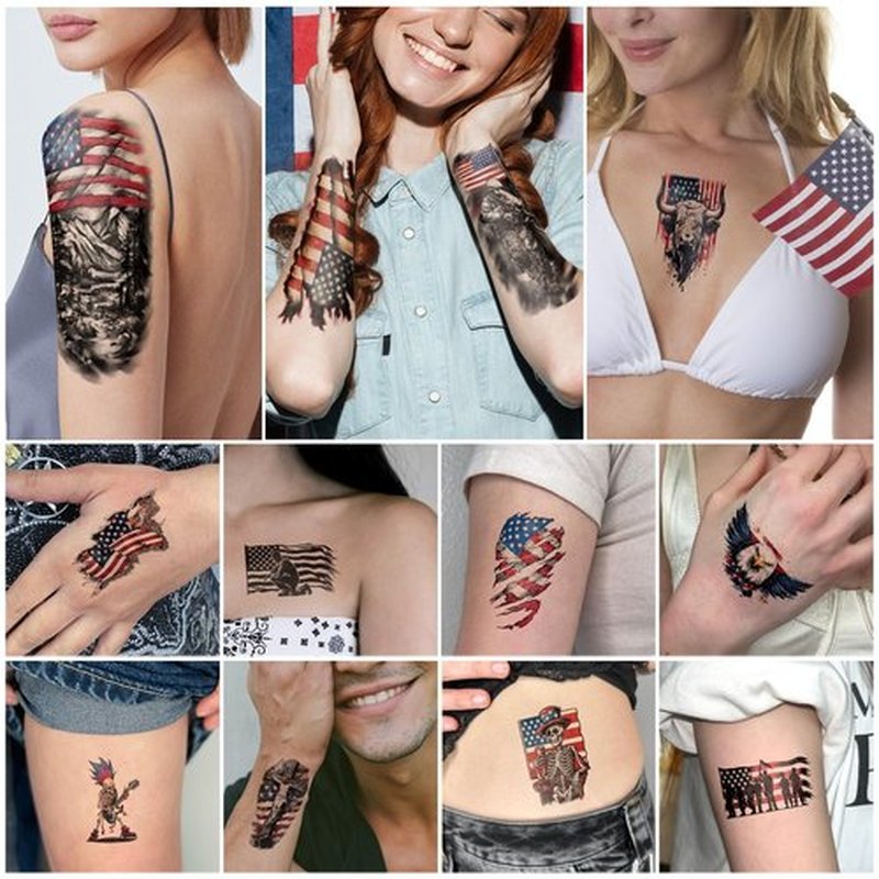 77 Sheets Independence Day Temporary Tattoo for Women Men, 17 Half Arm 4th of July Fake Tattoos, 60 Tiny American Flag Eagle Dog Cat Cow Memorial Labor Day Patriotic Body Tattoos
