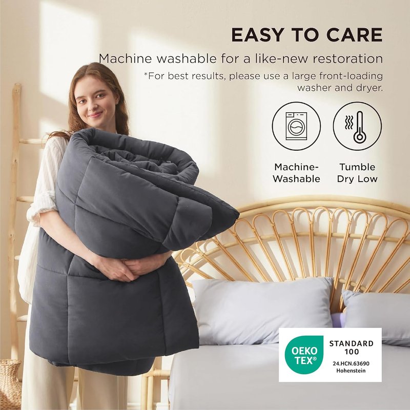 Bedsure Comforter Duvet Insert - All-Season Quilted Cal King Bedding, GentleSoft Down Alternative, Grey 96 x 102 Inches