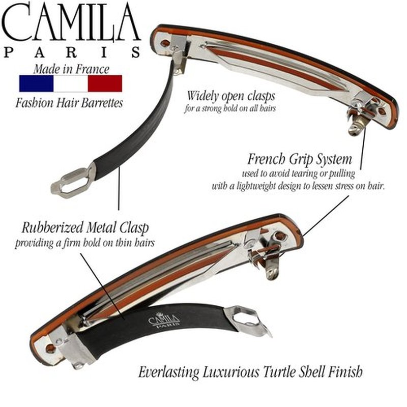 Camila Paris CP3557 French Hair Barrette Clip for Girls, Tortoise Shell, Automatic Metal Clasp Strong Hold Grip Hair Clips for Women, No Slip Durable Styling Girls Hair Accessories, Made in France