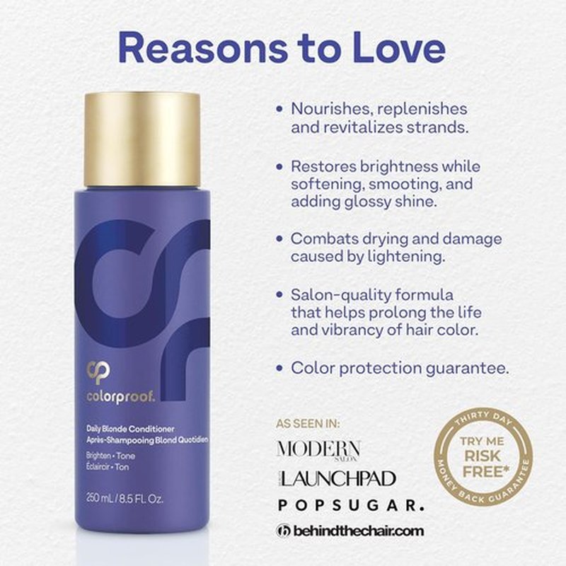 Colorproof Daily Blonde Conditioner - 8.5 Fl. Oz. Purple Toning & Detangling Formula with Citrus, Jasmine & Coconut Milk Scent