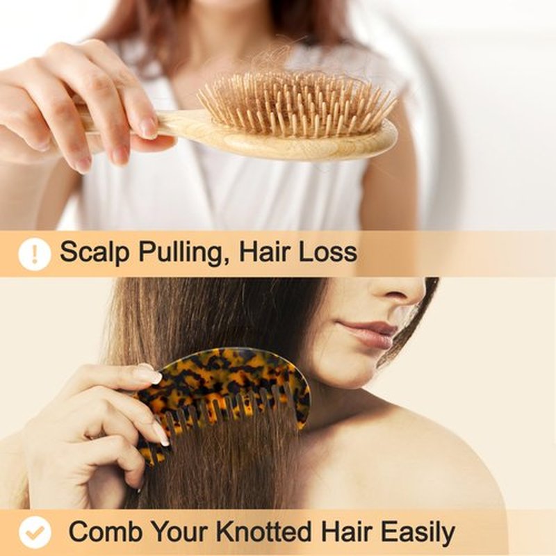 Hair Detangling Comb, 2 Pack Large Cellulose Acetate Wide Tooth Comb for Wet and Dry, Women's Thick Curly Wavy Hair (Beige, Tortoise Shell)