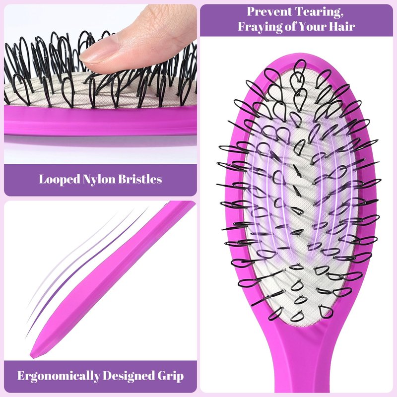 Wig Brush Comb Set, Premium Matte Grip, 2pcs Professional Extension Brush with Ergonomic Travel Size Design for Human and Synthetic Hair