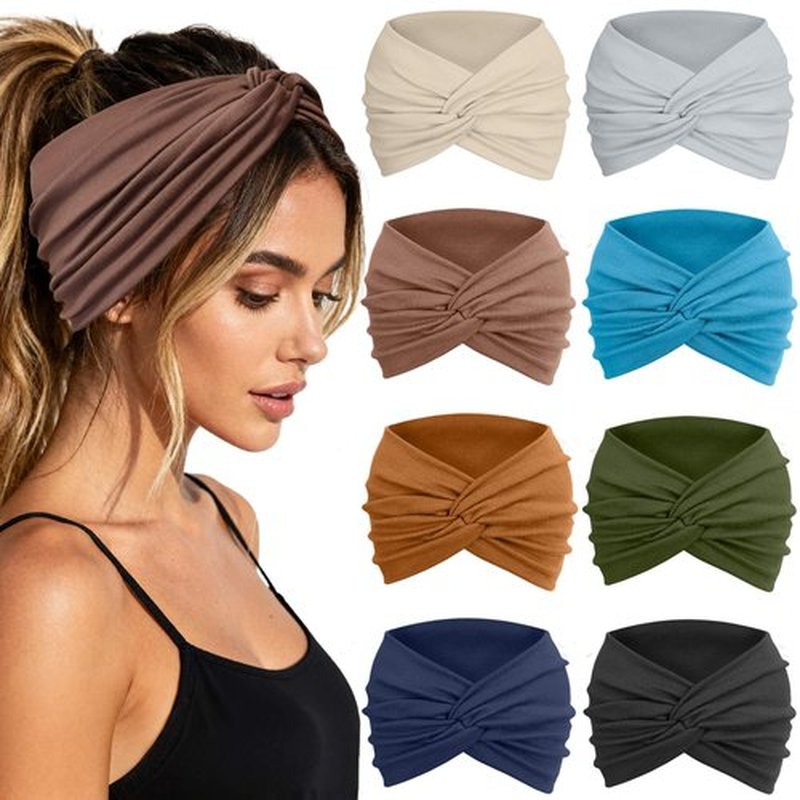 Sefiinh Wide Headbands For Women Headband Twist Head Bands Women's Hair Band Stretchy Turban Styling Accessories 8 Pack