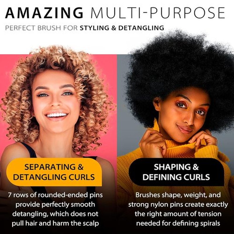 Skiennix Hair Brush - Classic Detangling Tool for Curly, Thick Hair | 7 Rows, Black, Travel-Friendly