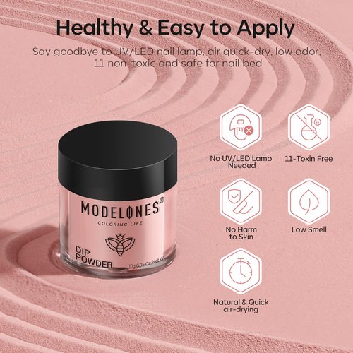 Modelones Dip Powder Nail Kit, 4 Colors Nude Pink Glitter Dipping Starter Set with Liquid and Complete Accessories for French Nails Art Salon DIY at Home Manicure