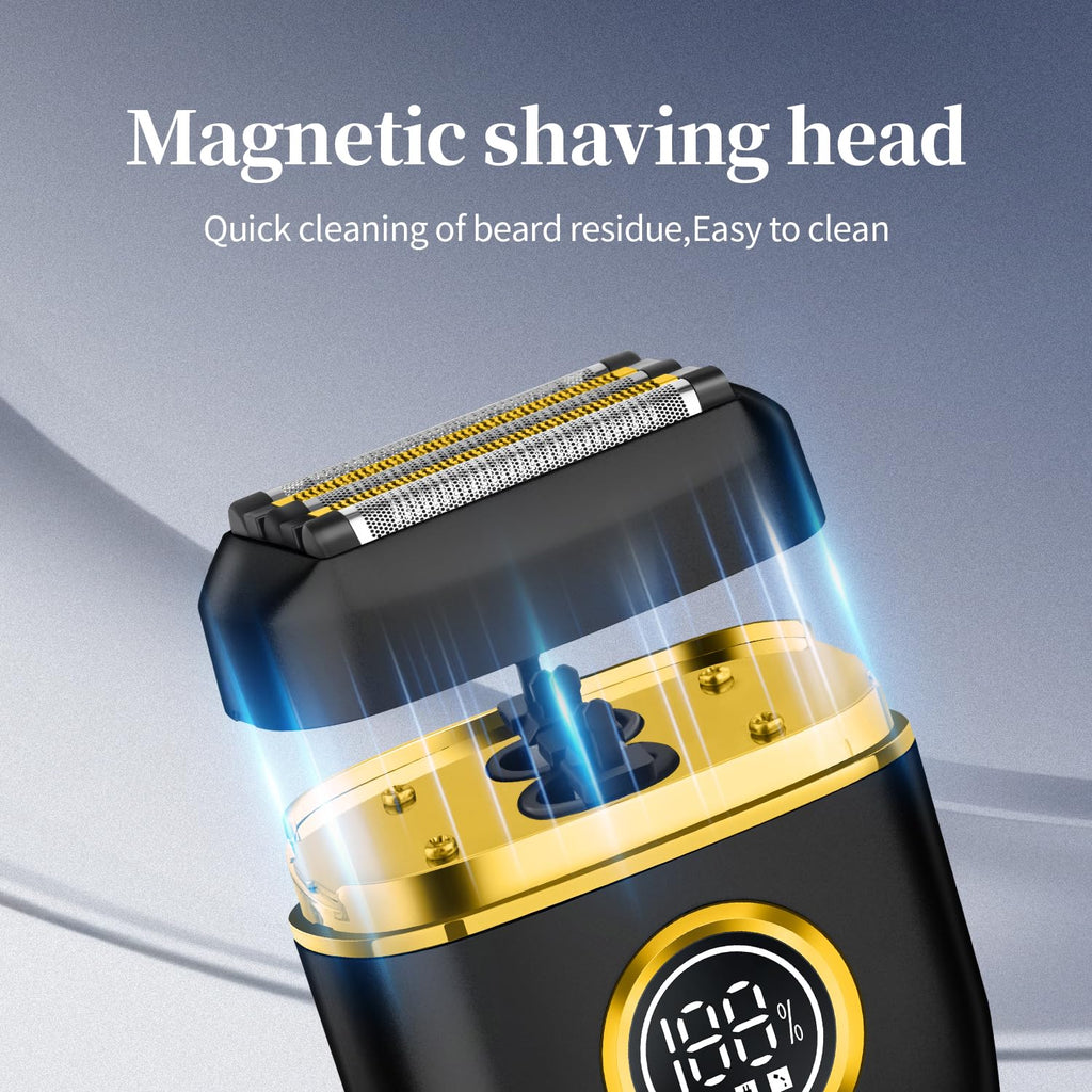 HIENA PRO Men's Electric Foil Shaver - USB-C Rechargeable, IPX7 Waterproof, Pocket-Sized with LED Display for Travel & Home (Black Gold)