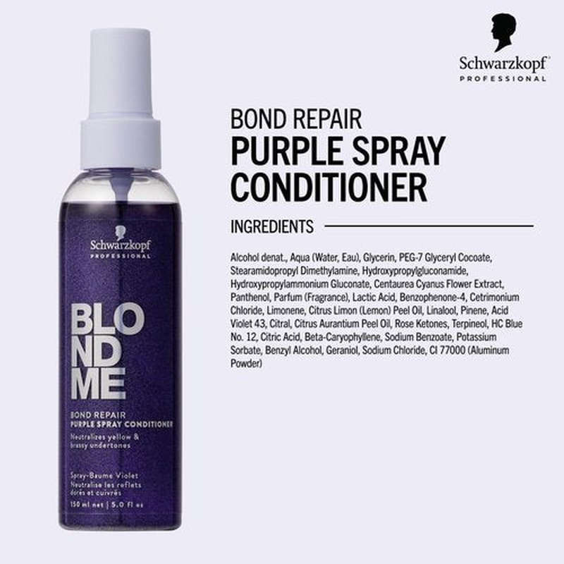 BlondMe Bond Repair Purple Spray Conditioner for Blonde Hair, 5 Fl Oz | Neutralize Yellow & Brassy Tones | Strengthen, Repair, & Prevent Breakage | For Moisturized, Healthy-Looking Cool-Toned Blondes