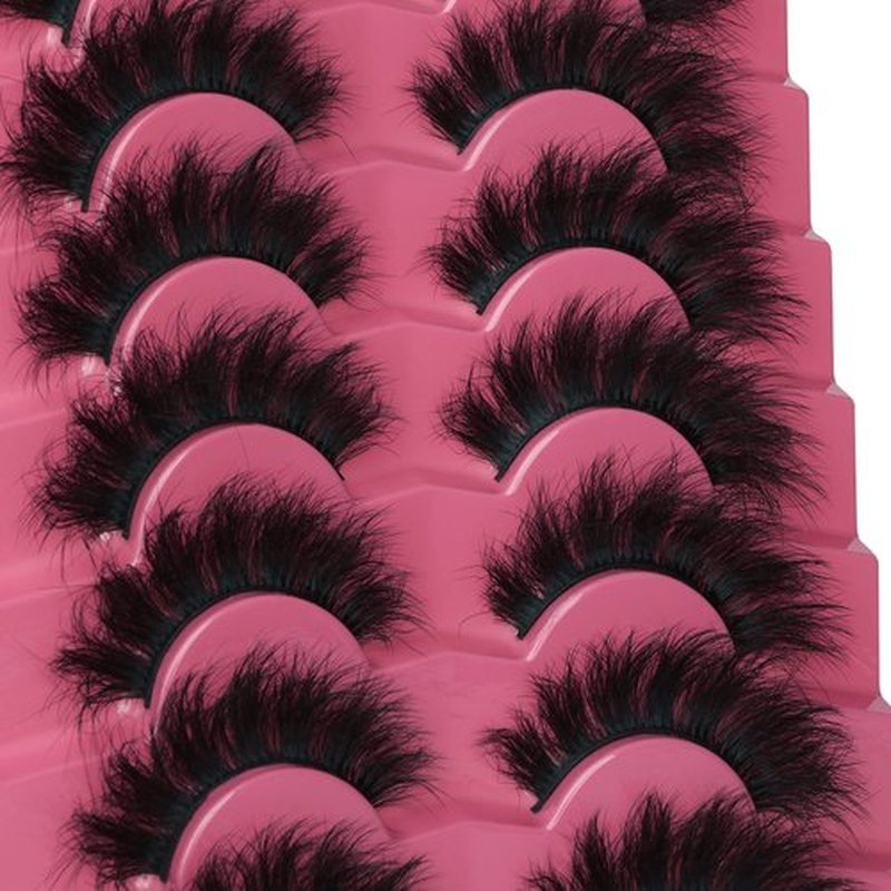 Mink Lashes 8D False Eyelashes Wispy Eye Lashes Cat-Eye Long 18 MM Dramatic FANXITON 7 Pairs Pack Volume Thick Faux Mink Lashes Multipack