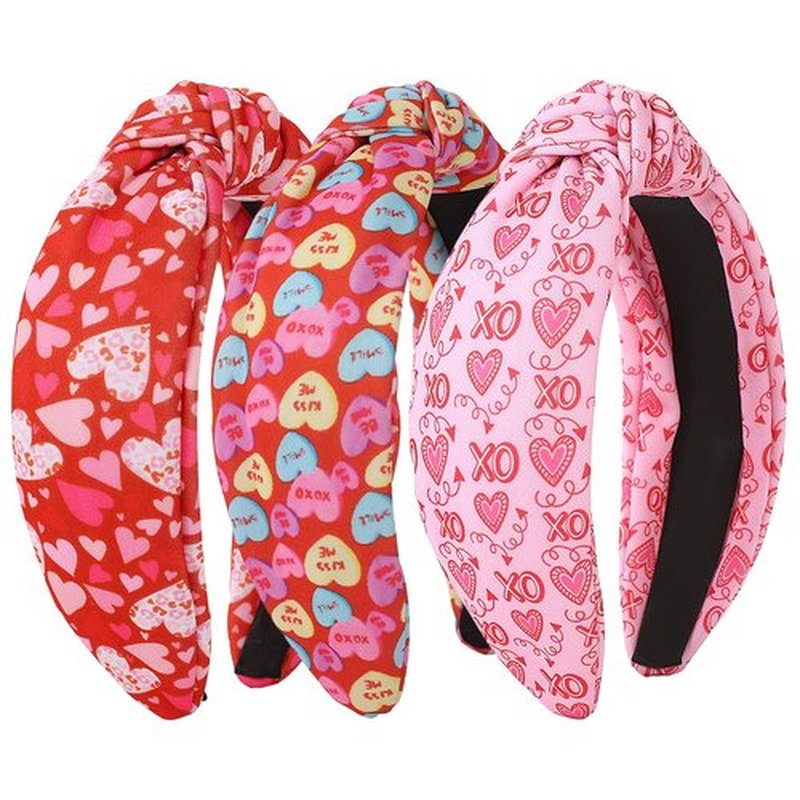 IDDFEVE 3Pcs Valentine's Day Headbands for Women, Heart Love Holiday Knotted Hair Hoops, Festive Gift Hair Accessory (Colorful Heart)