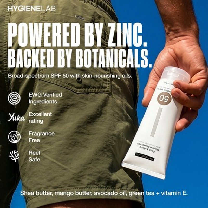 HygieneLab Mineral Sunscreen SPF 50 – Invisible Sheer Finish, Rated Excellent on Yuka, Zinc Oxide, Broad Spectrum UVA/UVB Protection, Reef Safe, Aloe Vera & Shea Butter Hydration (Large 6 oz)