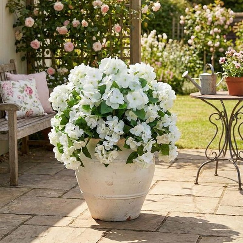 Nearly Natural 14-Inch UV Resistant Artificial Hydrangea Bush - Indoor/Outdoor Set of 6