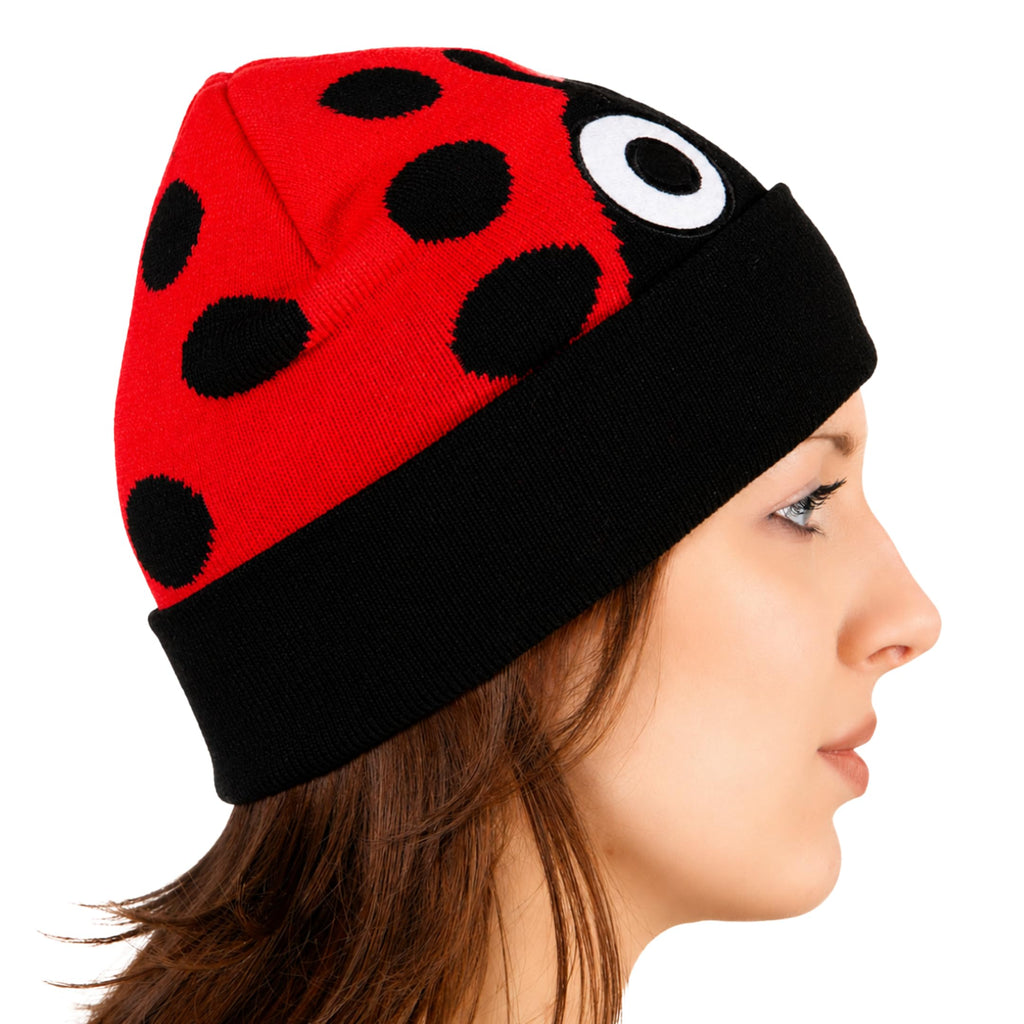 ComfyCamper Red Ladybug Beanie Costume Hat for Womens Lady Bug Beetle Animal Cosplay Hats Halloween Costumes, One Size