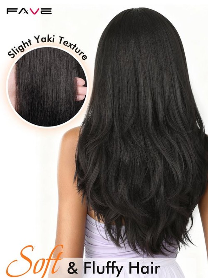 FAVE 26 Inch Yaki Curly V Part Wig Glueless Layered Half Wigs for Black Women Lightweight Synthetic Wigs Heat-Resistant Hair Replacement Wig Wear And Go