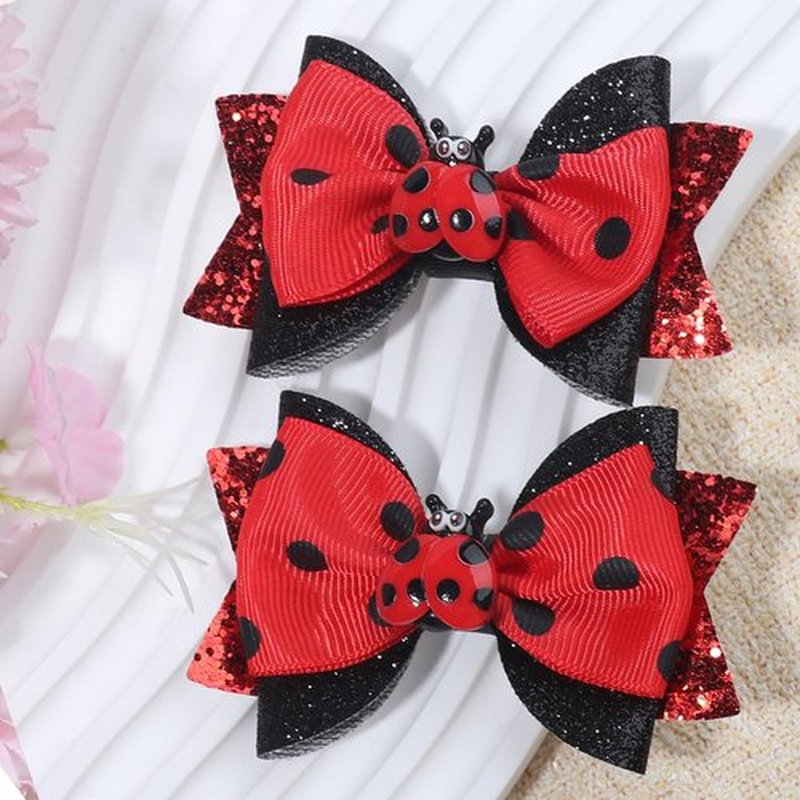 Ladybug Hair Clips for Girls Cute Hair Bow Clips Back to School Hair Clips Red Black Hair Barrettes Animal Bow Summer Hair Clip First Day of School Hair Pin Hair Accessories for Hair Decoration 2Pcs