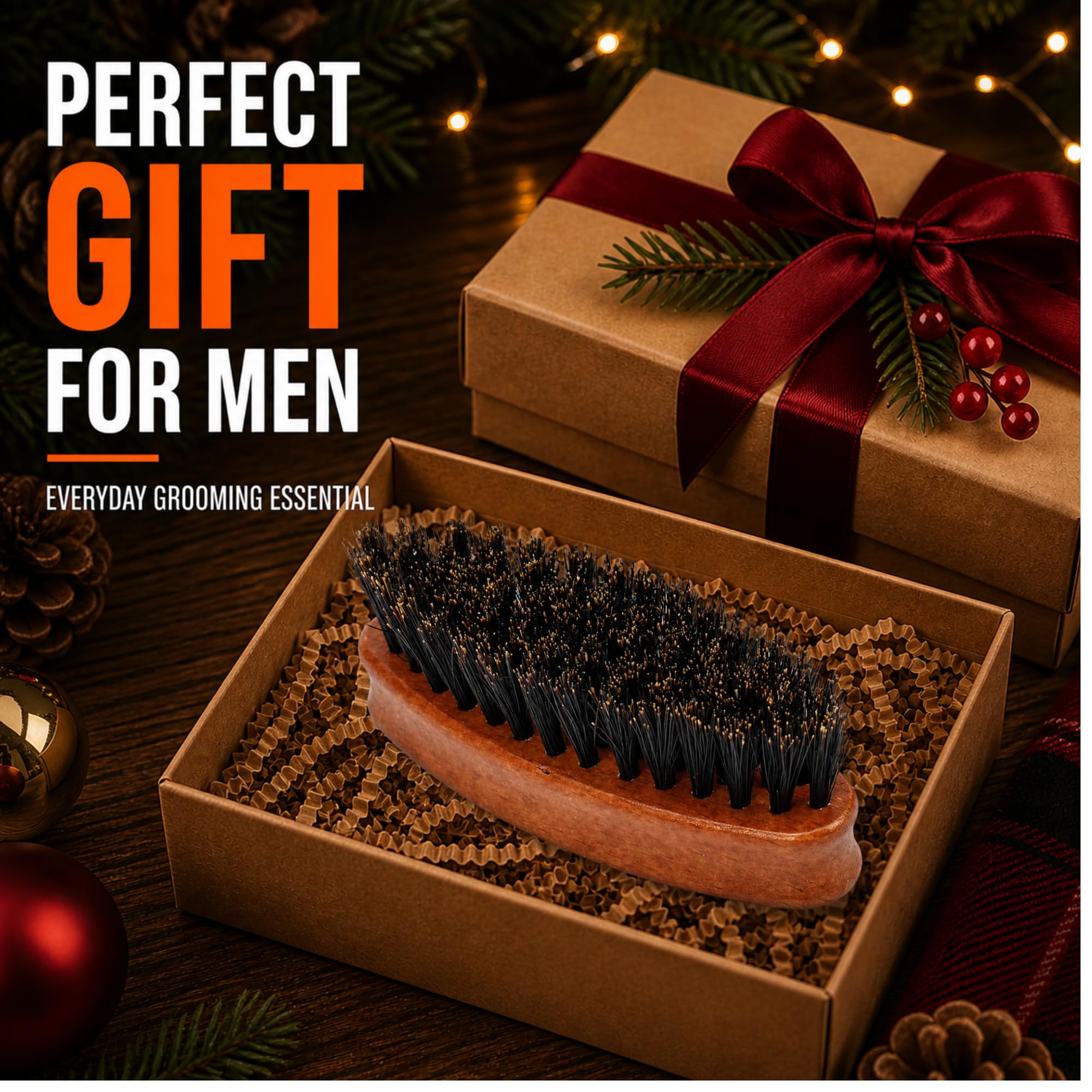 Gents Wood Small Travel Beard Brush - Natural Boar Bristles with Wooden Grooved Handle Mini Size Portable (Small, 3, Count)