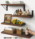 BAYKA Floating Wall Shelves - Rustic Wood Bathroom & Living Room Decor | Set of 4 in Rustic Brown