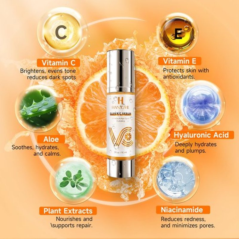 HANYWIL Vitamin C Serum for Mature Skin, 20% Vitamin C Face Serum with Hyaluronic Acid, Dark Spot Remover, Hydrating Skincare for Wrinkle Reduction, Lifting & Firming - 1.7 fl oz