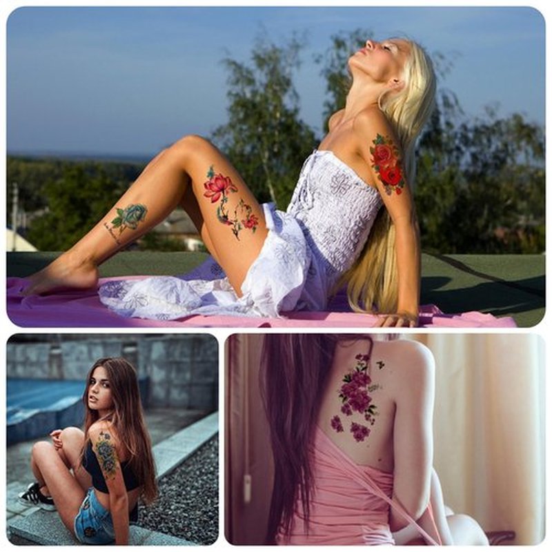 21-Sheet Floral Temporary Tattoos - Bright 3D Peony & Rose Designs - Waterproof Body Art for Women & Girls - Sexy Fake Tattoo Stickers