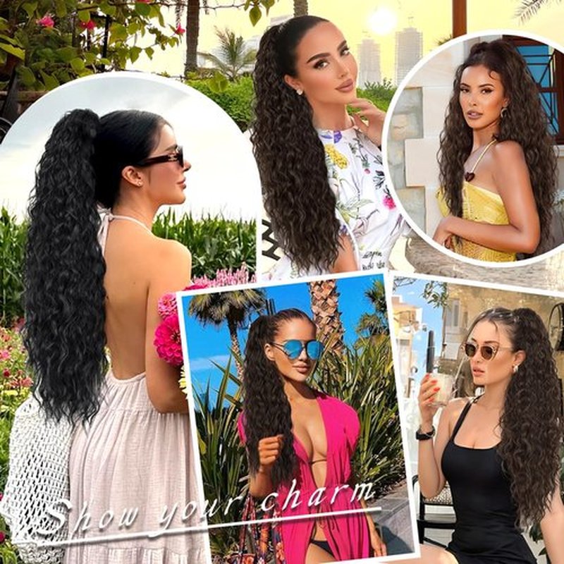 SHNMIN Ponytail Extension, Claw Long Wavy Ponytail Extension 30" Curly Pony Tail Claw Clip Hair Extensions for Women fluffy Natural Looking Synthetic Hairpiece for Daily Use