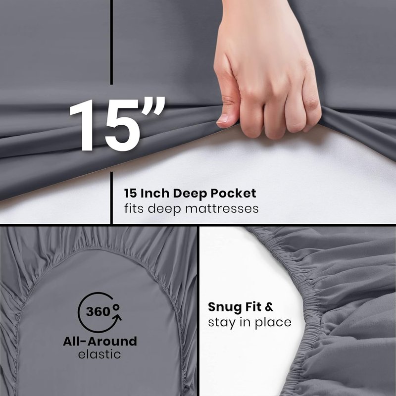 Utopia Bedding Queen Fitted Sheets - Soft Brushed Microfiber with Deep Pockets | 2-Pack in Grey
