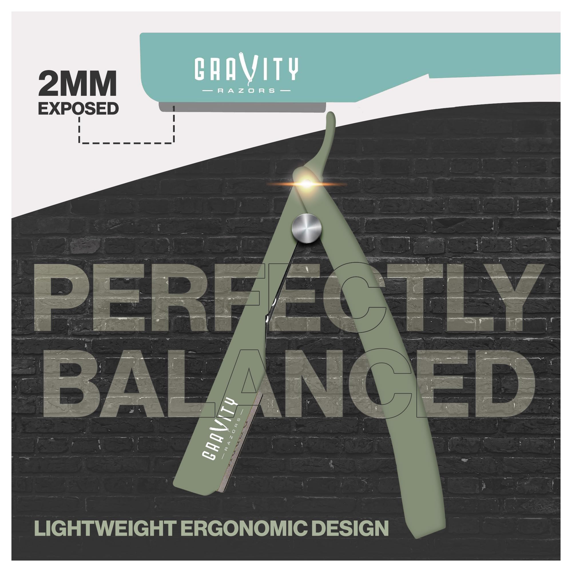 Gravity Razors Pro Straight Razor Kit, 2mm Ultra Exposure, 10 Blades, Mint