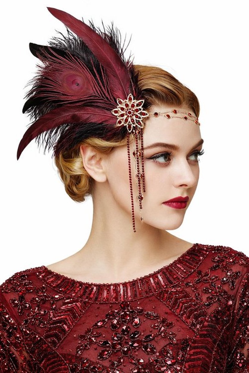 BABEYOND 1920s Women Feather Crystal Headband 20s Flapper Gatsby Headpiece
