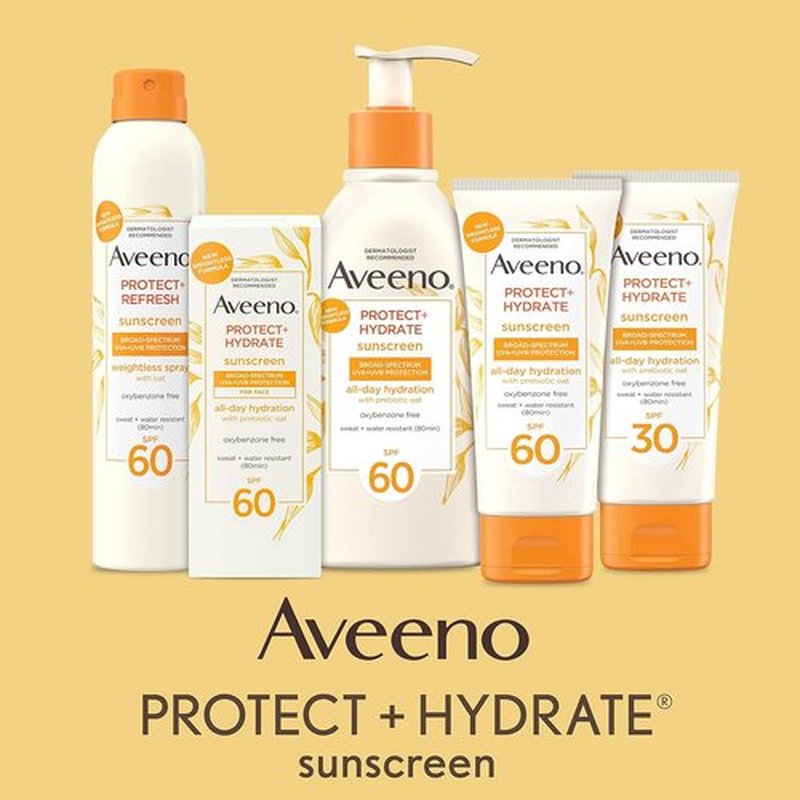 Aveeno Protect + Hydrate Sunscreen Lotion - Moisturizing SPF 60, Water & Sweat Resistant, 12 Fl Oz