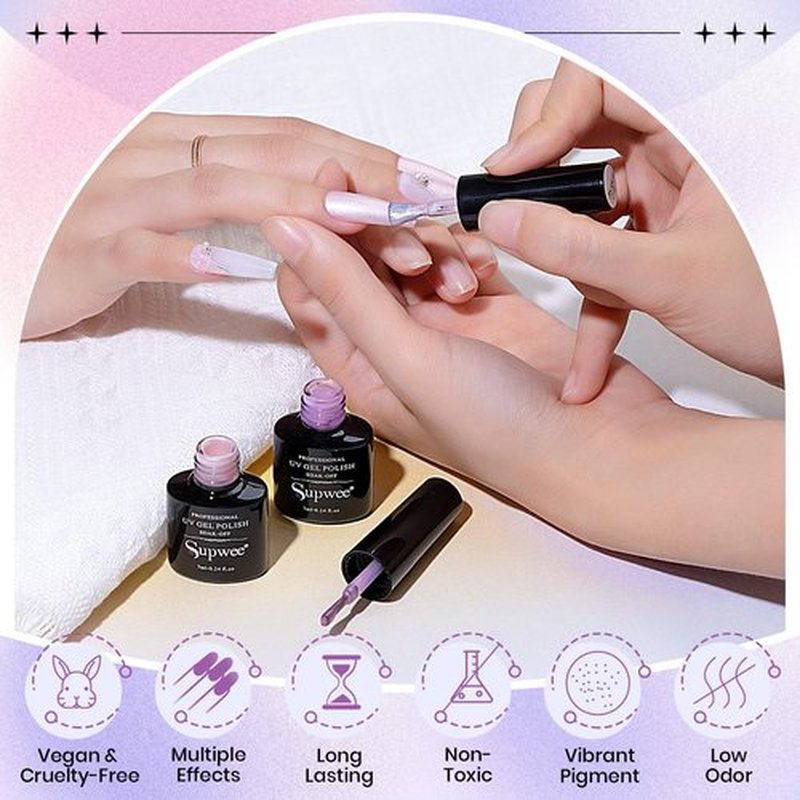 SUPWEE Pearl Gel Nail Polish - 12 Colors Shimmer Mermaid Nail Gel Polish White Pink Blue Iridescent Nail Polish Gels for Nail Art Polish DIY at Home