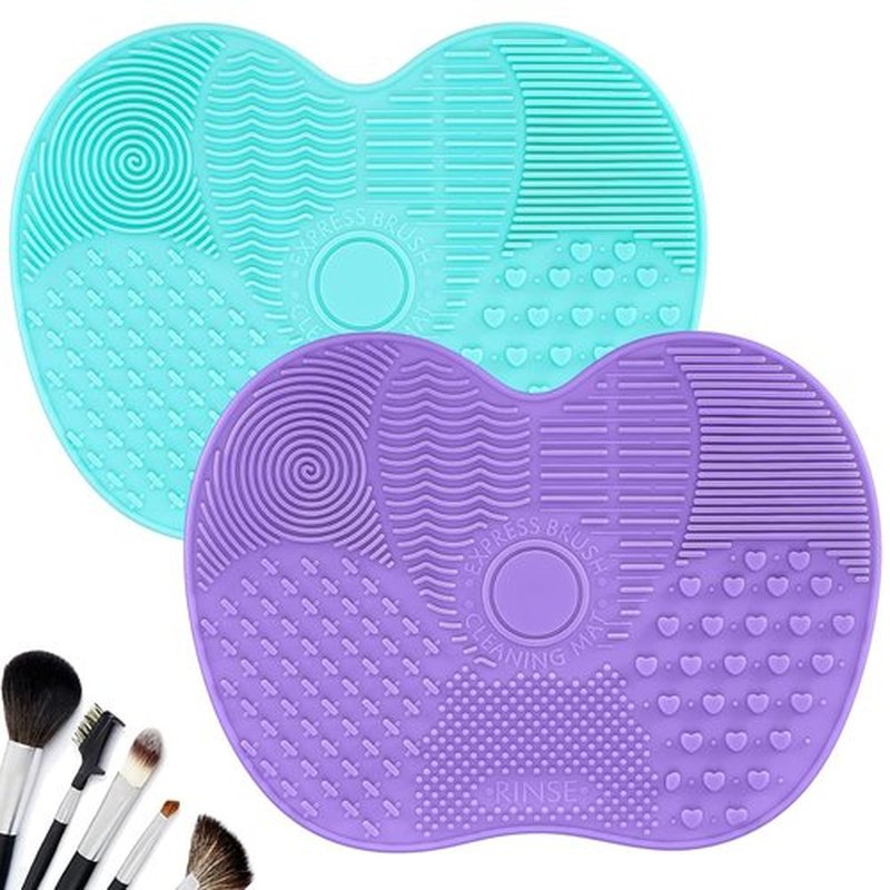 Skiennix Silicone Makeup Brush Cleaning Mat - Portable Suction Cup Cleaner for Brushes | 2 Pcs Set