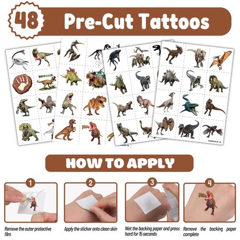 Cherisnowy 72 PCS Dinosaur 3D Party Favors - 48 Temporary Pre-Cut Tattoos & 24 Slap Bracelets - Party Favors for Boys & Girls, Birthday Goodie Bag Fillers, Baby Shower Gifts, Classroom Rewards