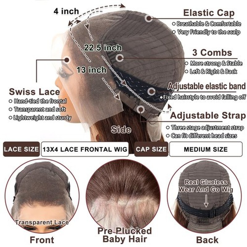 rilago Brown Straight Lace Front Wigs Human Hair 200 Density Chocolate Brown Lace Front Wig Straight 12A 13x4 HD Transparent Full Lace Frontal Wigs Pre Plucked Brown Human Hair Wig 24 Inch