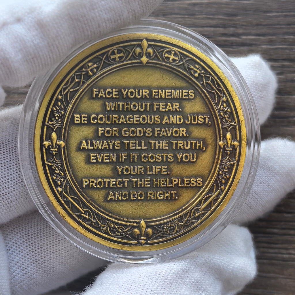 Knight's Valor Christian Challenge Coin with Inspirational Creed (Single Coin)