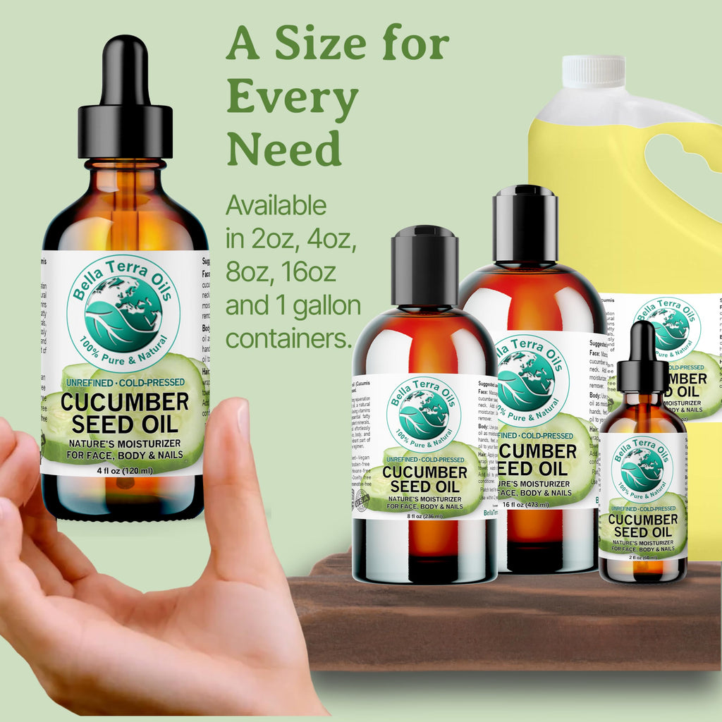 Bella Terra Oils - Cucumber Seed Oil 16 oz - Experience Pure Cucumber Extract, Brimming with Minerals & Antioxidants, Sublime Elixir for Face & Beyond