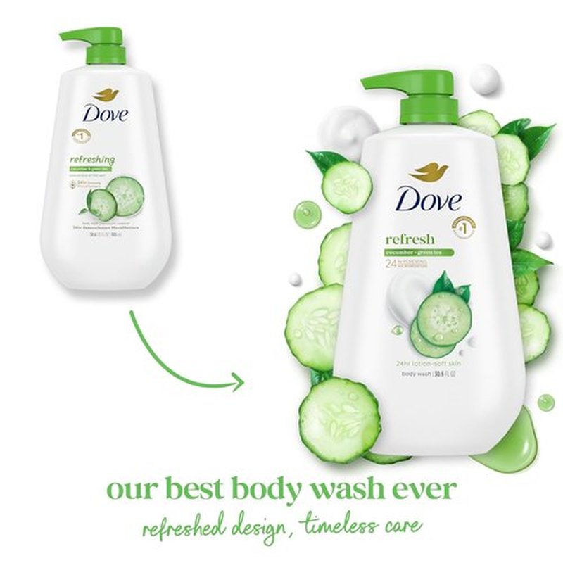 Dove Body Wash - Refreshing Cucumber & Green Tea Formula | 24-Hour Moisturizing Cleanser, 30.6 oz