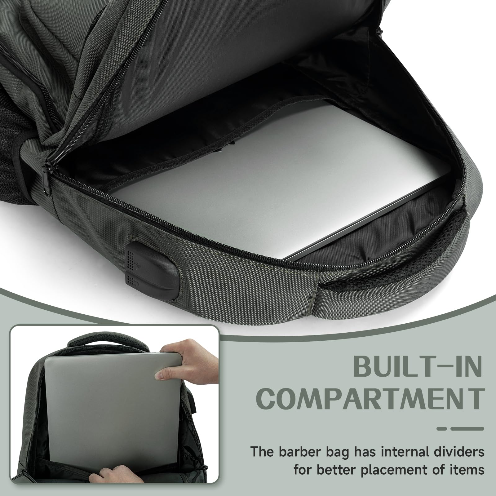 TORIBIO Barber Supplies Bag for Clippers and Supplies, Hairstylist Clipper Portable Backpack for Barber Tools (Gray)